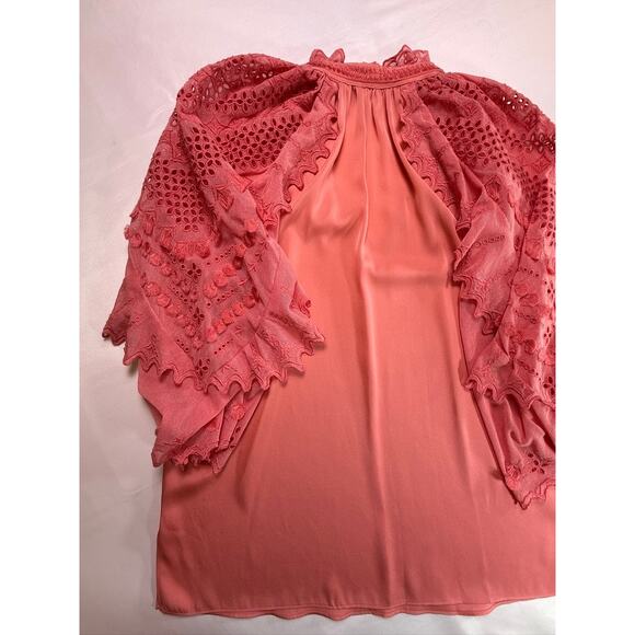 Kobi Halperin Daphne Embroidered Mesh-Sleeve Silk Blouse in Sherbet Pink Size S - Picture 13 of 16